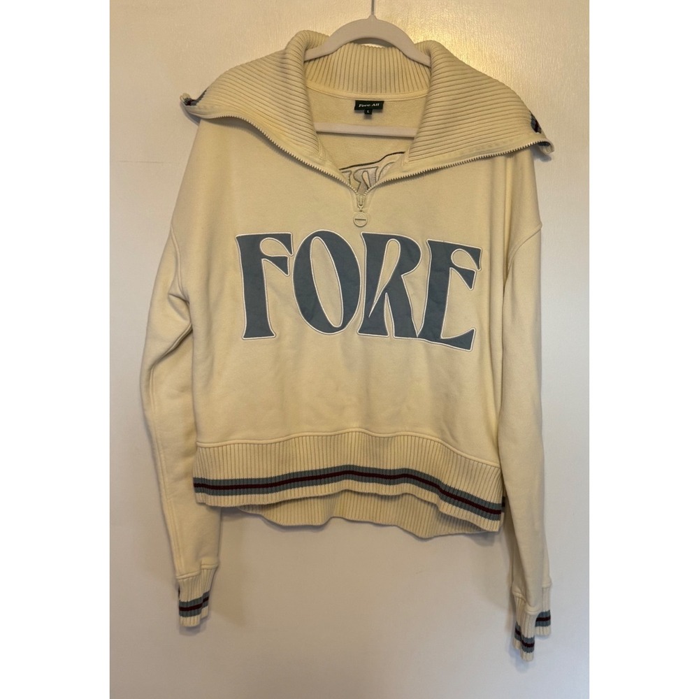 Fore All Womens Quarter Zip Sweatshirt Cream Golf Pullover Graphic Large
